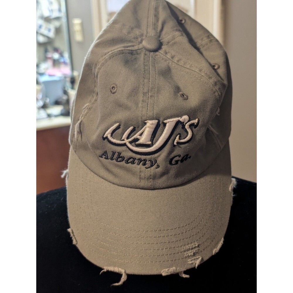 District DT600 Distressed Taupe Dad Hat Albany GA AJ's Restaurant Cotton Cap
